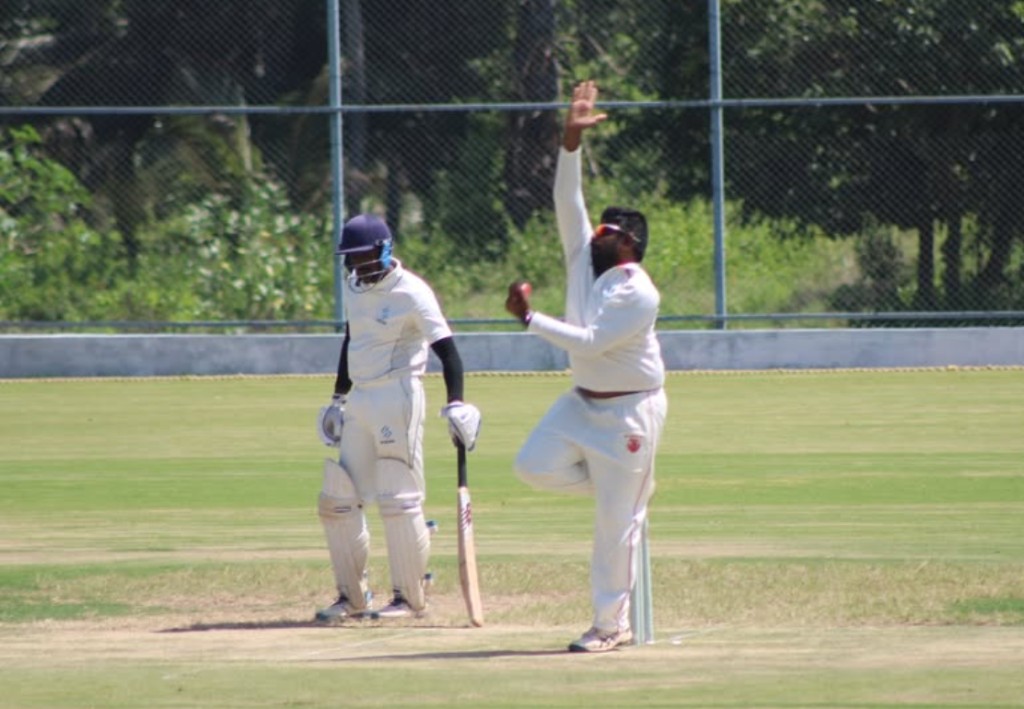 Bowling action during match